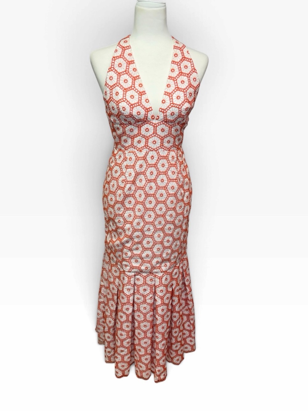 Milly Halter Maxi Dress in Coral and White